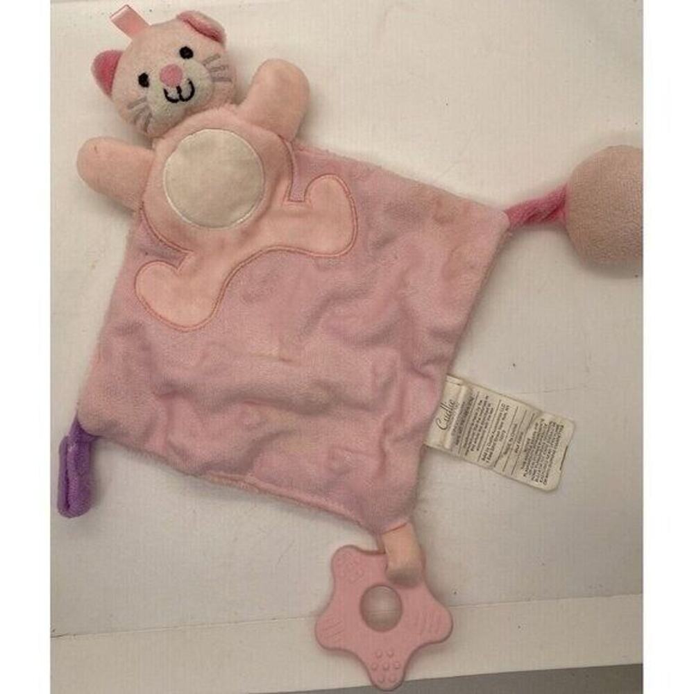 Cudlie Cat Kitten Lovey Security Blanket Pink Crinkle Pacifier Holder Teether